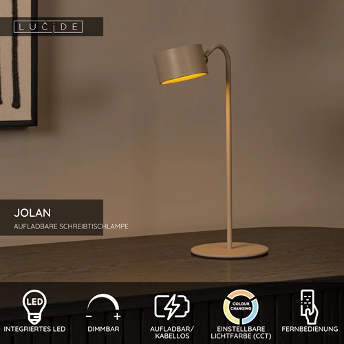 Lucide JOLAN - wiederaufladbare Schreibtischlampe/Klemmleuchte/Wandleuchte - Akku/Batterie - LED Dim to warm - 1x3,5W 2700K/5700K - Taupe - USP